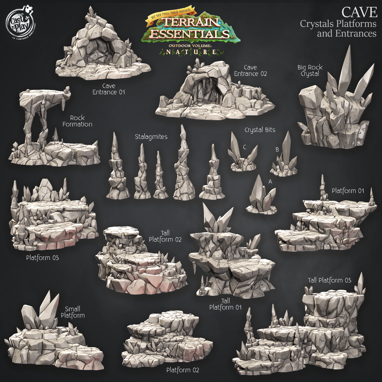 Cave Terrain - Crystals, Platforms, and Entrances