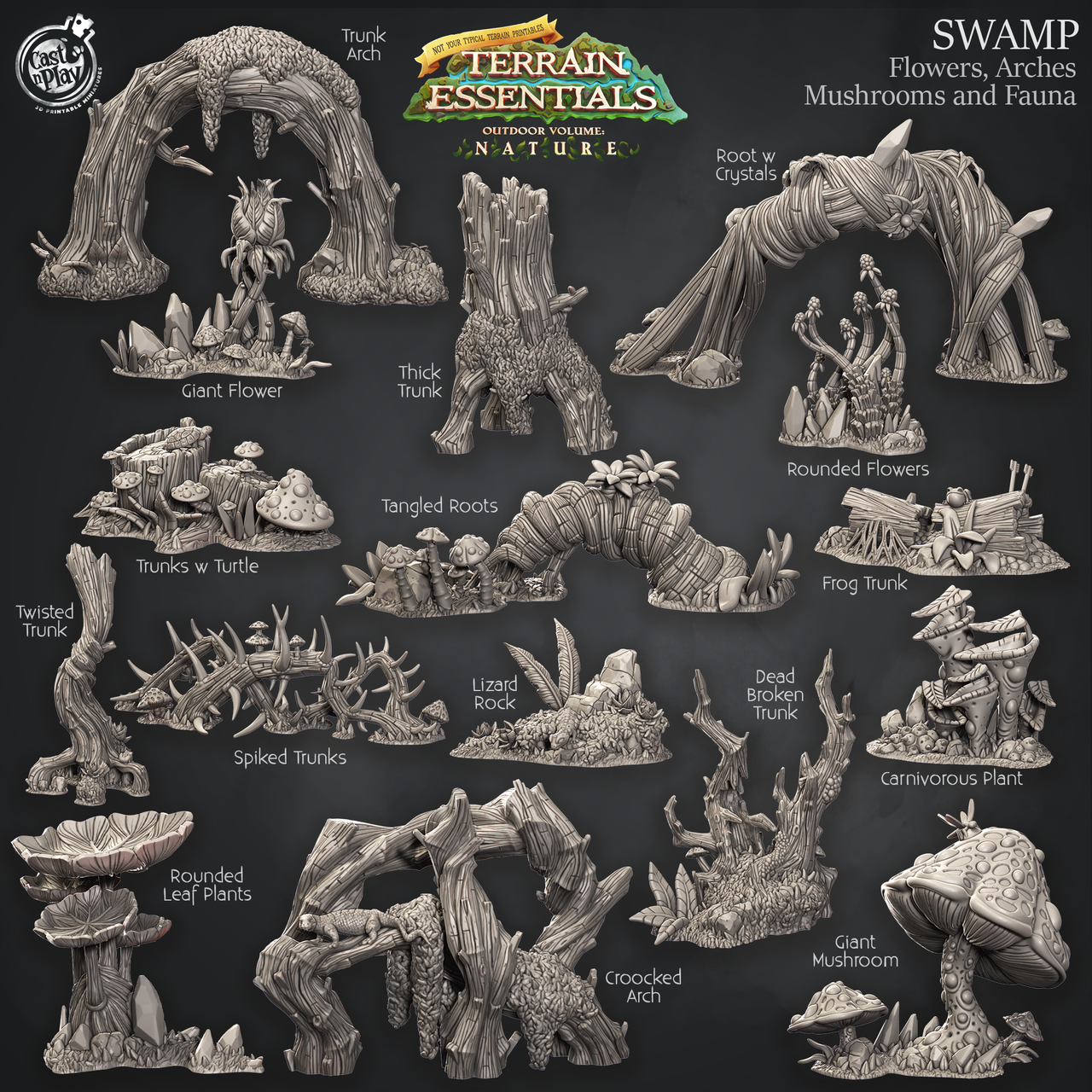 Swamp Terrain - Flowers, Arches, Mushrooms, and Fauna