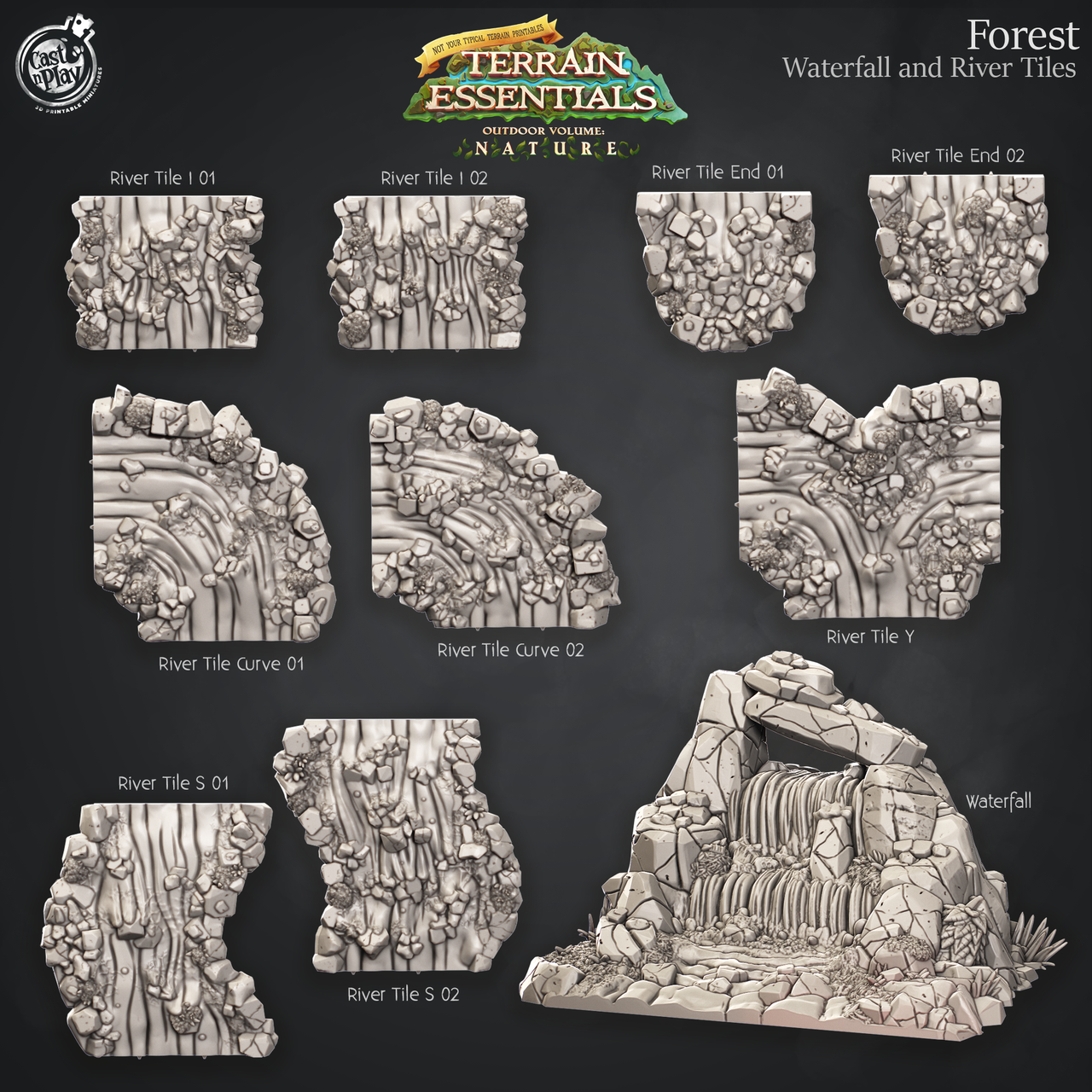Forest Terrain - Trees, River, and Waterfall