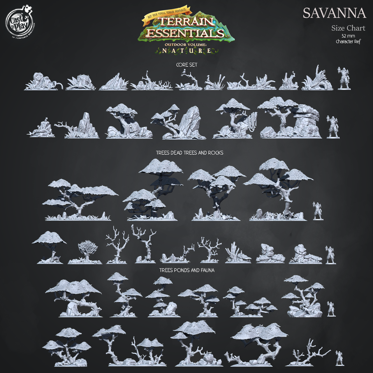 Savanna Terrain - Rocks, Trees, and Dead Trees